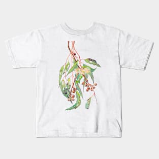 Watercolour eucalyptus tree branch with white flowers. Kids T-Shirt